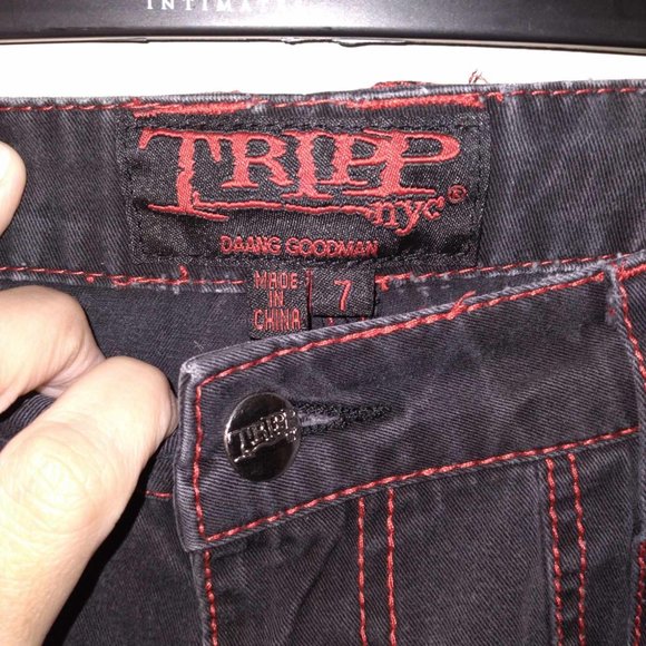 Women's Tripp NYC Daang Goodman Gothic Pants Punk Chain Sz 7 Black/Red Baggy - Picture 4 of 8